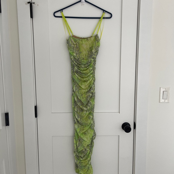 AFRM Hazel Womens Ruched Mesh Snake Print Sheath Dress NWT - Picture 2 of 9